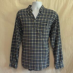 I-3 Men’s Ralph Lauren Blue Yellow & White Plaid Long Sleeve Pullover Shirt